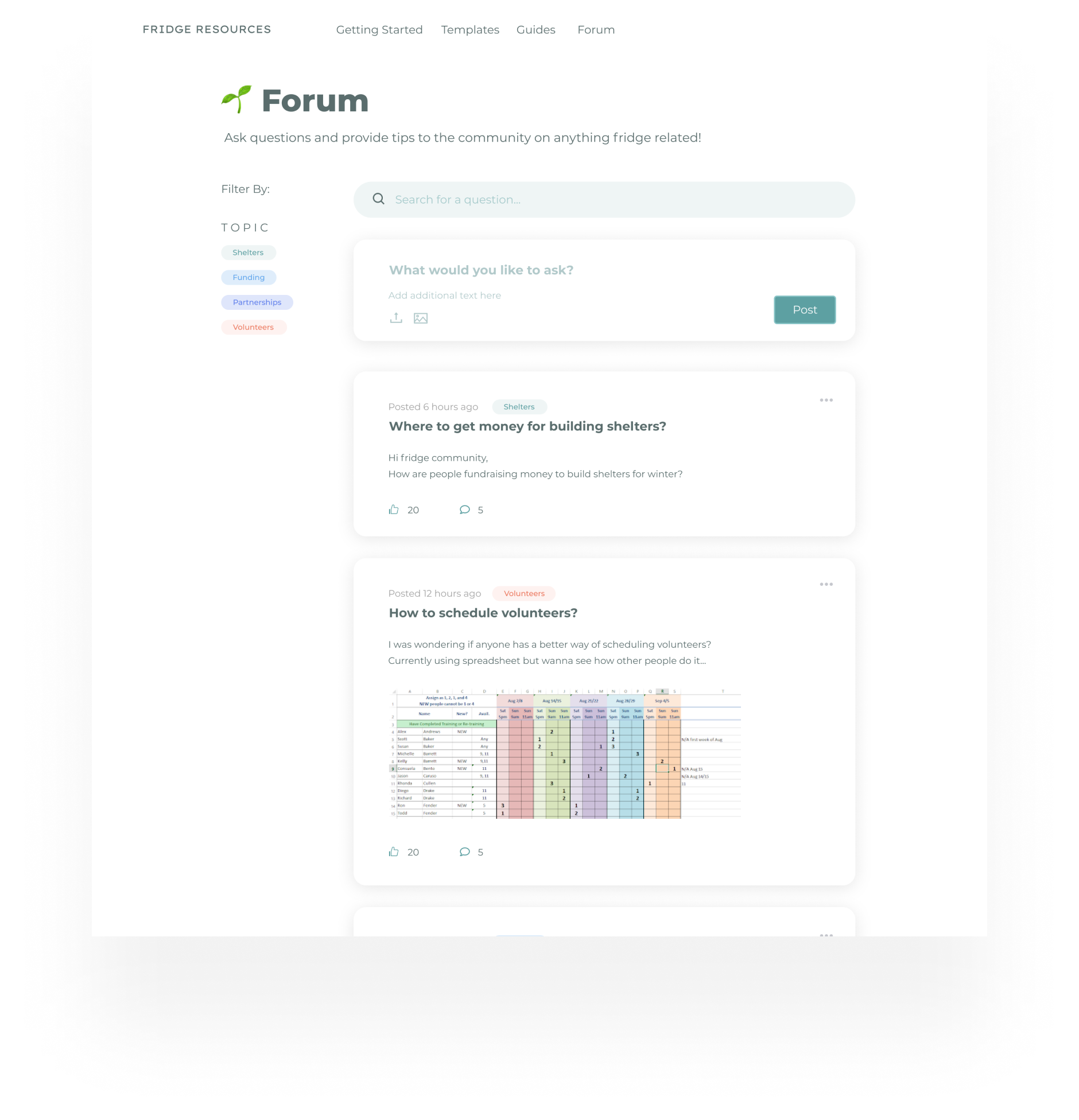 Image: Screenshot of forum page from figma prototype